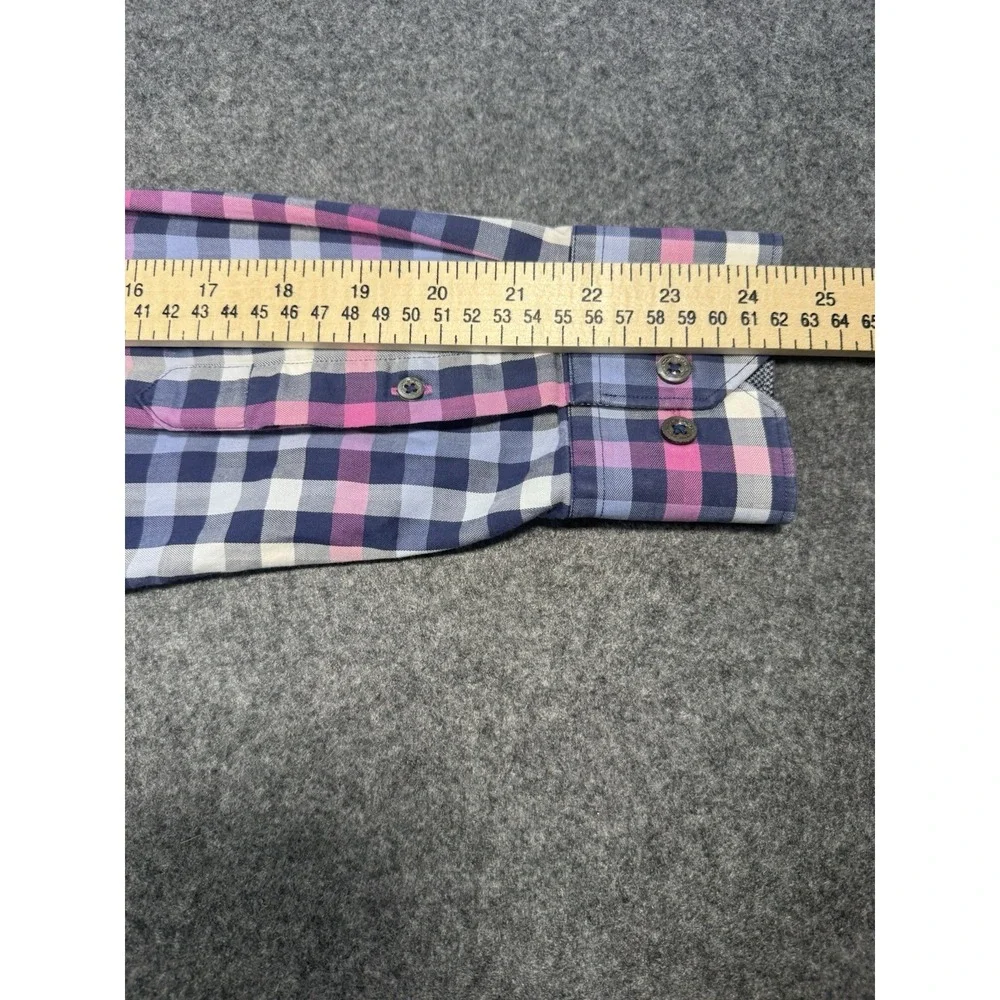 Bugatchi Shaped Fit Plaid‎ Herringbone Long Sleeve Button Down Shirt Small